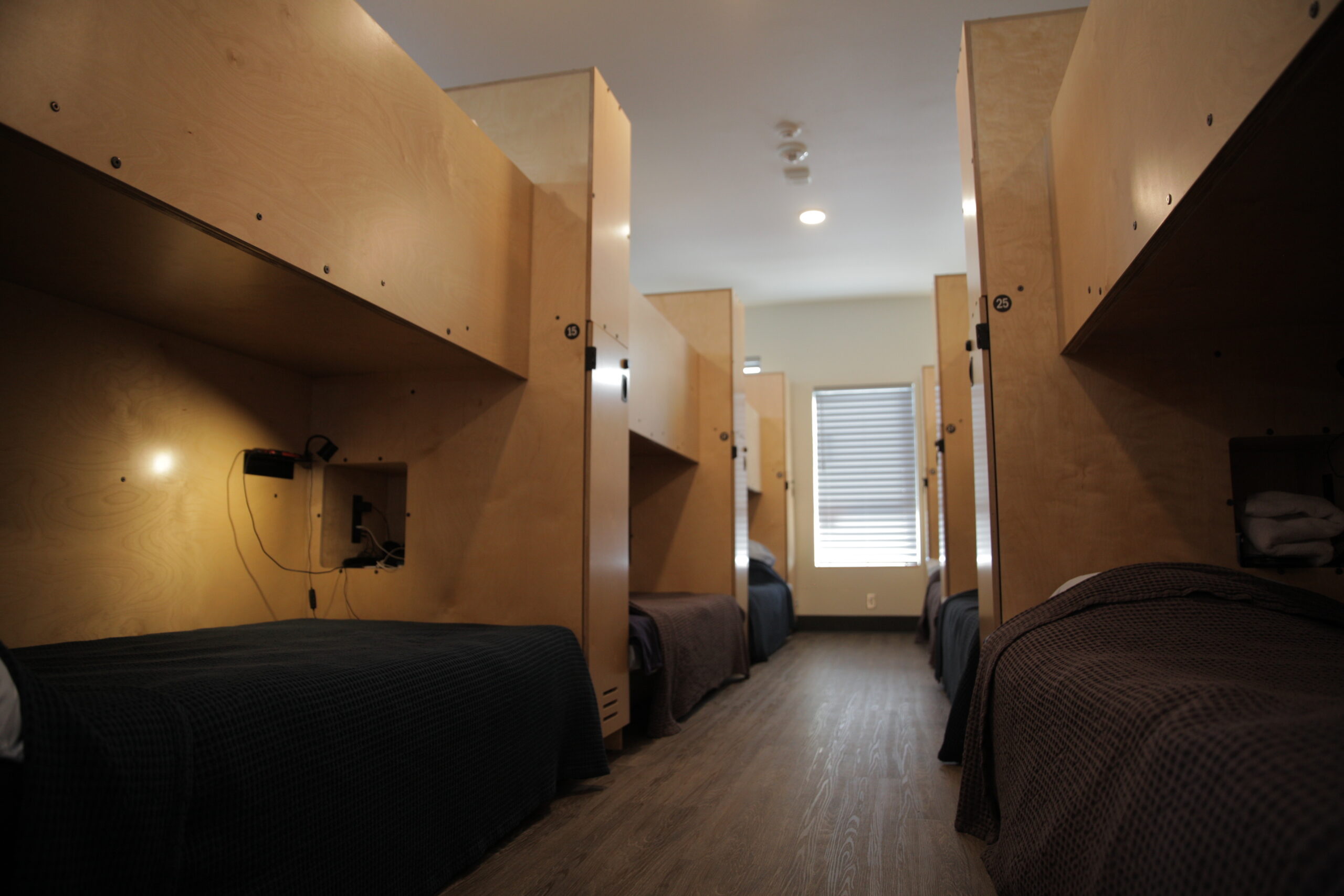 egm StepUp beds made up in the Everett Gospel Mission shelter, ready for a night's sleep